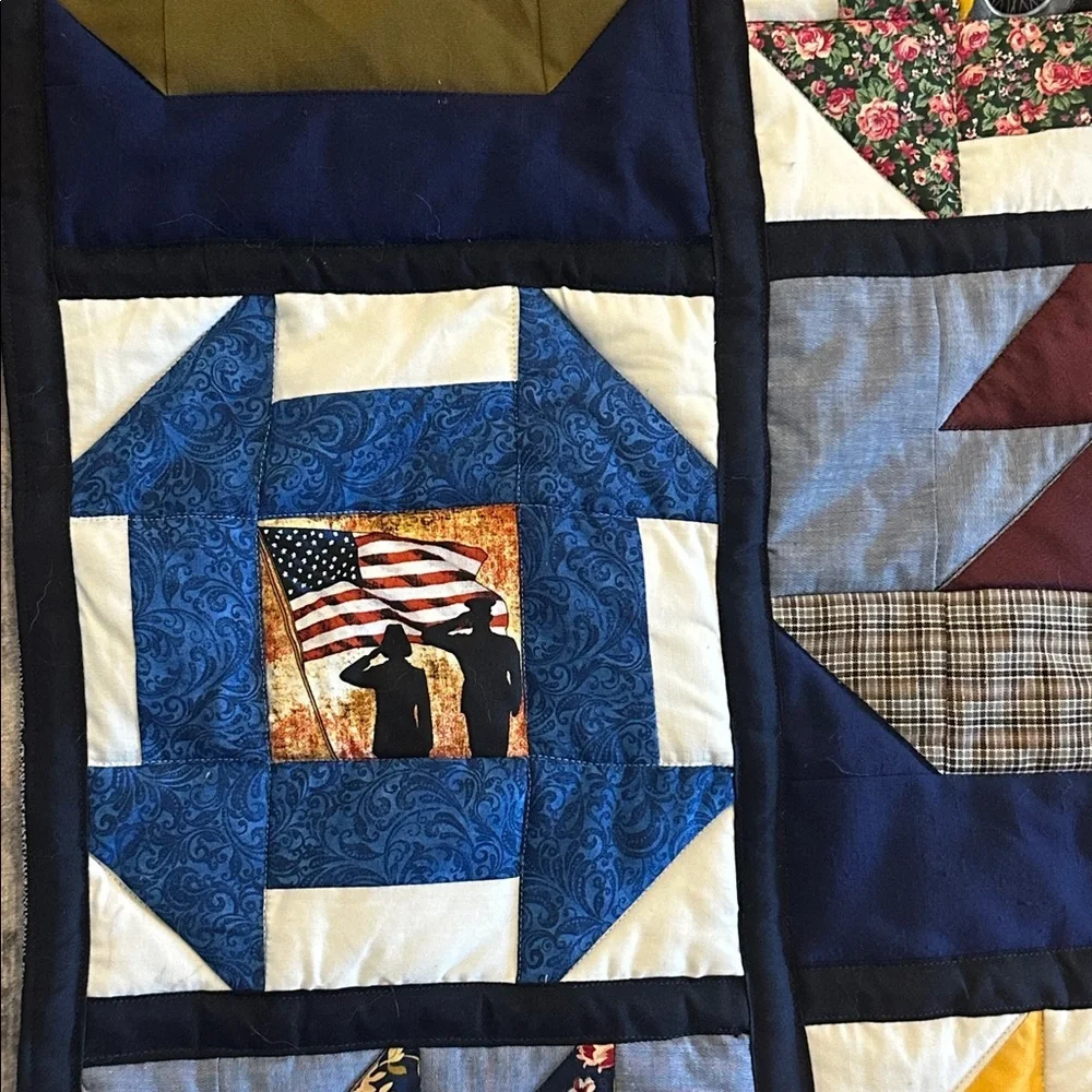 Vintage Handmade Naval Themed Commemorative Patchwork Quilt Size 34” x 55”